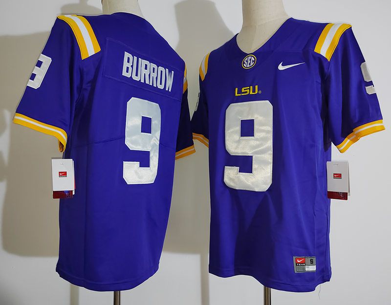 Men LSU Tigers #9 Burrow Purple Nike 2025 NCAA Jersey